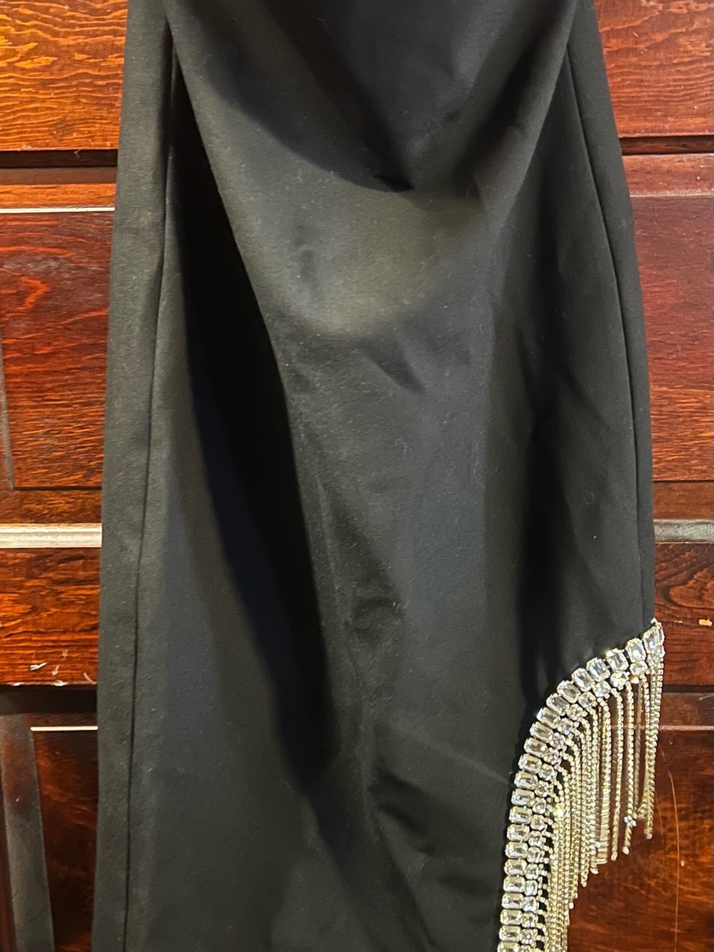cinq a sept Black Pencil Skirt with Rhinestone Fringe